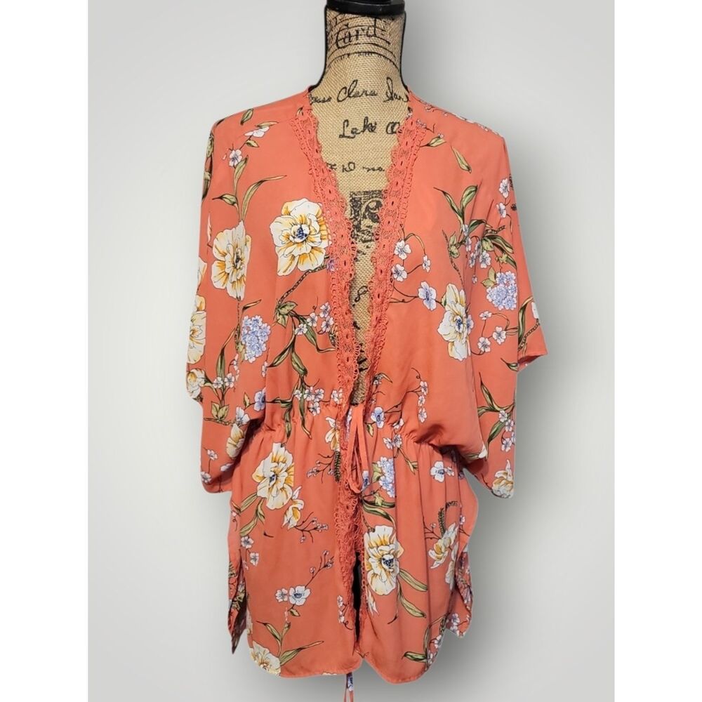 L.I.F.E. Floral Lace-Trim Coral Cover Up TOP SIZE 2X